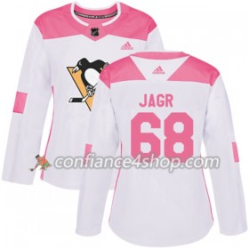 Adidas Maillot de Hockey Pittsburgh Penguins Jaromir Jagr 68 2017-2018 Blanc Rose Fashion Authentic - Femme